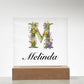 Melinda (Lavender Flowers) - Square Acrylic Plaque With LED Base
