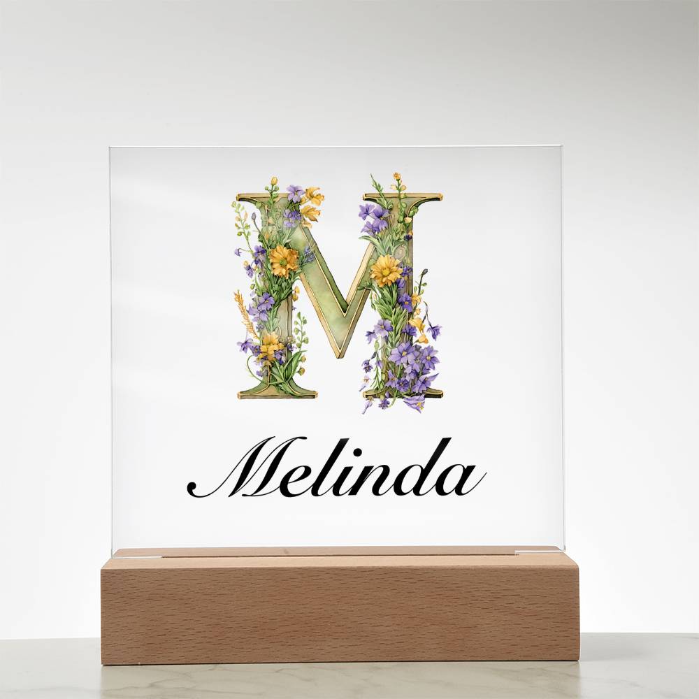 Melinda (Lavender Flowers) - Square Acrylic Plaque With LED Base