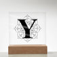 Magnolia Mandala Alphabet Letter Y - Square Acrylic Plaque With LED Base