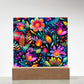 Mexican Floral Fiesta Pattern 056 - Square Acrylic Plaque With LED Base
