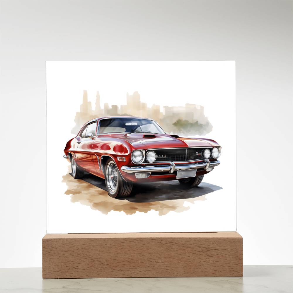 Muscle Car 06 - Square Acrylic Plaque With LED Base
