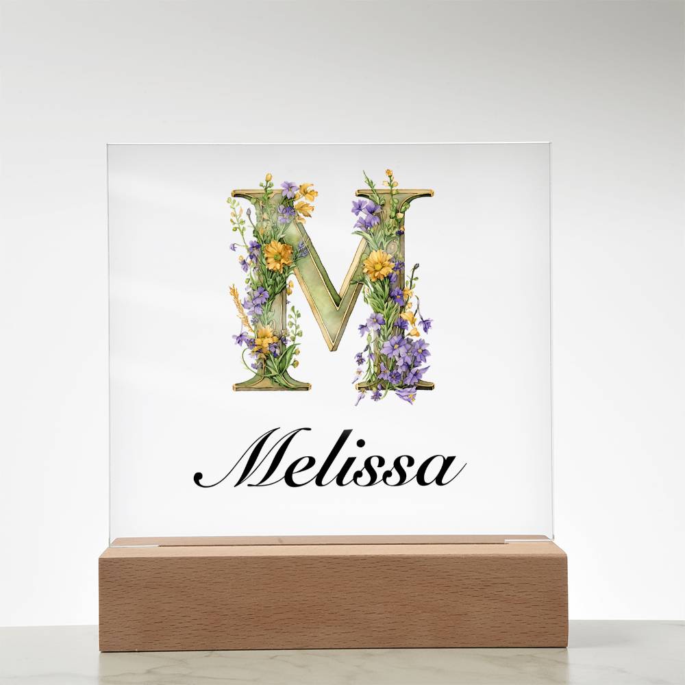 Melissa (Lavender Flowers) - Square Acrylic Plaque With LED Base