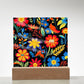 Mexican Floral Fiesta Pattern 035 - Square Acrylic Plaque With LED Base
