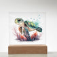 Cute Sea Turtle 013 - Square Acrylic Plaque With LED Base