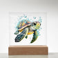 Cute Sea Turtle 004 - Square Acrylic Plaque With LED Base