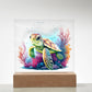 Cute Sea Turtle 006 - Square Acrylic Plaque With LED Base