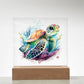 Cute Sea Turtle 007 - Square Acrylic Plaque With LED Base