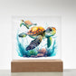 Cute Sea Turtle 009 - Square Acrylic Plaque With LED Base