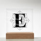 Magnolia Mandala Alphabet Letter E - Square Acrylic Plaque With LED Base