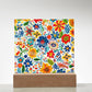 Mexican Floral Fiesta Pattern 072 - Square Acrylic Plaque With LED Base