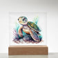 Cute Sea Turtle 015 - Square Acrylic Plaque With LED Base