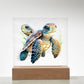 Cute Sea Turtle 010 - Square Acrylic Plaque With LED Base
