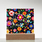 Mexican Floral Fiesta Pattern 028 - Square Acrylic Plaque With LED Base