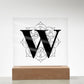 Magnolia Mandala Alphabet Letter W - Square Acrylic Plaque With LED Base