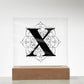 Magnolia Mandala Alphabet Letter X - Square Acrylic Plaque With LED Base