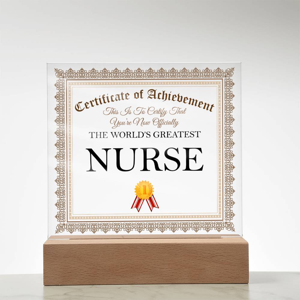 World's Greatest Nurse - Square Acrylic Plaque With LED Base