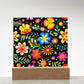 Mexican Floral Fiesta Pattern 032 - Square Acrylic Plaque With LED Base