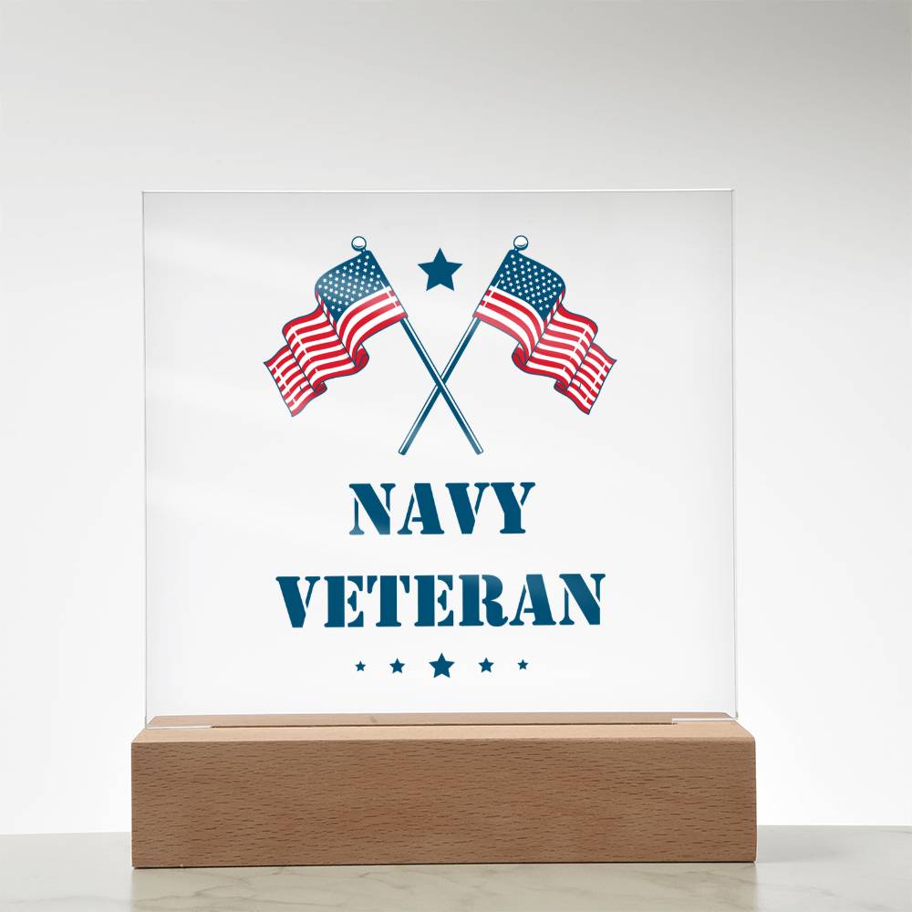 Navy Veteran - Square Acrylic Plaque With LED Base