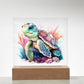 Cute Sea Turtle 012 - Square Acrylic Plaque With LED Base