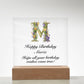 Happy Birthday Maria (Lavender Flowers) - Square Acrylic Plaque With LED Base