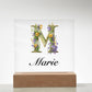 Marie (Lavender Flowers) - Square Acrylic Plaque With LED Base
