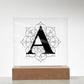 Magnolia Mandala Alphabet Letter A - Square Acrylic Plaque With LED Base