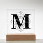 Magnolia Mandala Alphabet Letter M - Square Acrylic Plaque With LED Base