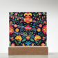 Mexican Floral Fiesta Pattern 063 - Square Acrylic Plaque With LED Base