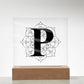 Magnolia Mandala Alphabet Letter P - Square Acrylic Plaque With LED Base