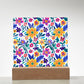 Mexican Floral Fiesta Pattern 064 - Square Acrylic Plaque With LED Base