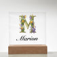 Marion (Lavender Flowers) - Square Acrylic Plaque With LED Base
