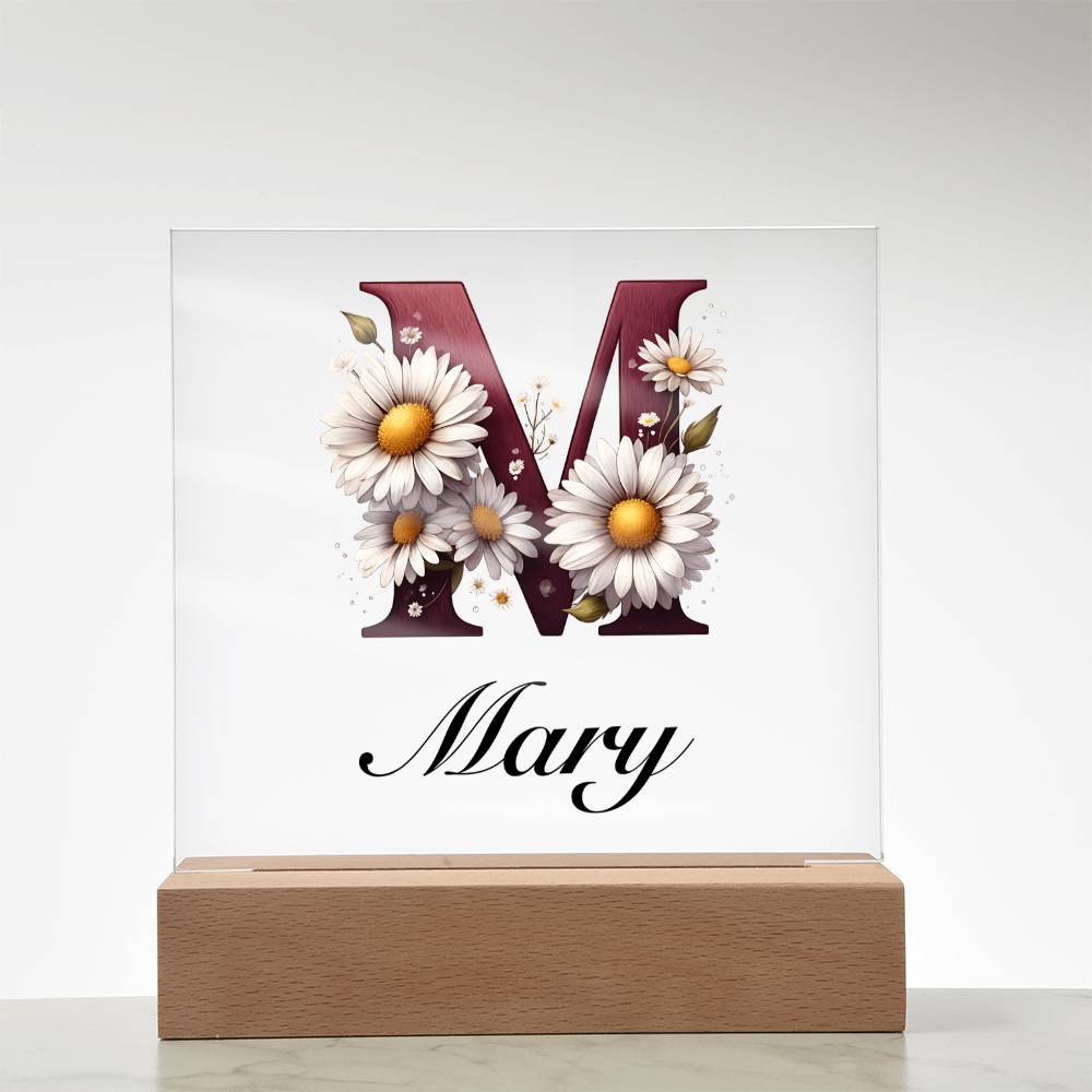 Mary (Daisies) - Square Acrylic Plaque With LED Base