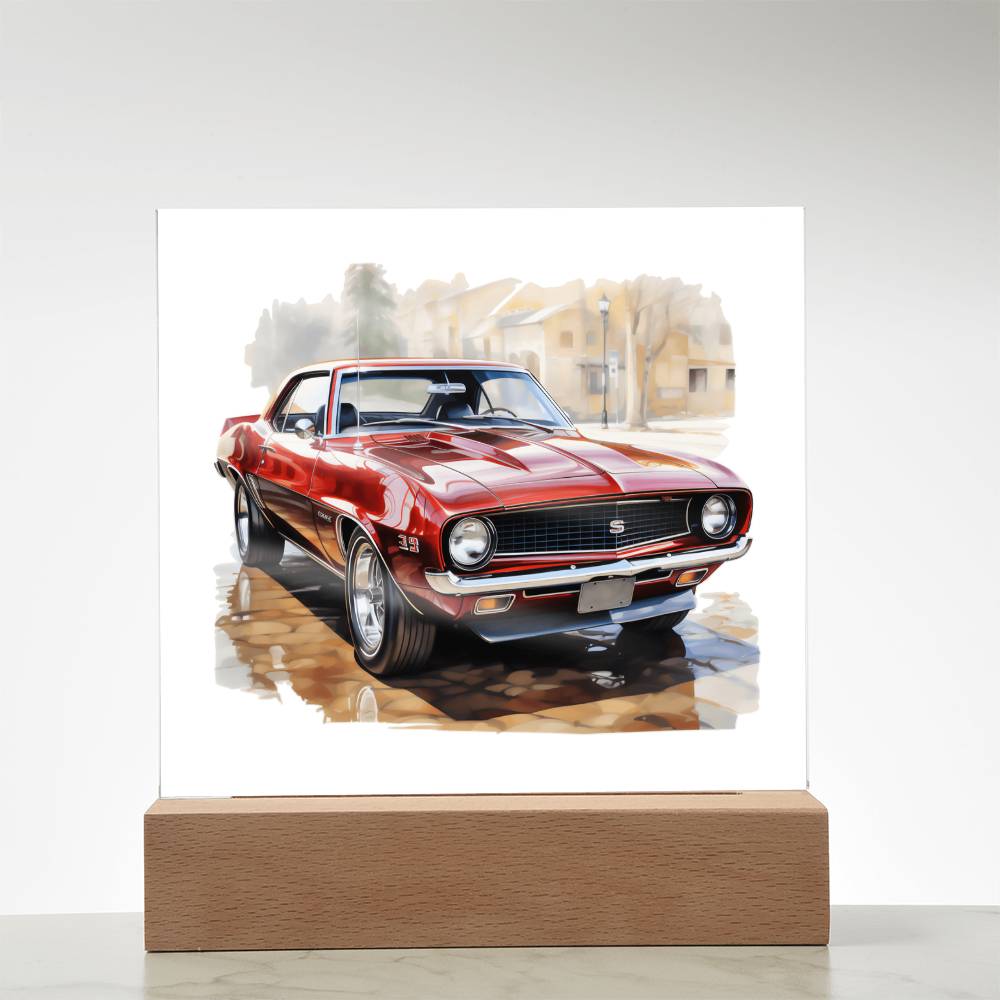 Muscle Car 04 - Square Acrylic Plaque With LED Base