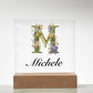 Michele (Lavender Flowers) - Square Acrylic Plaque With LED Base