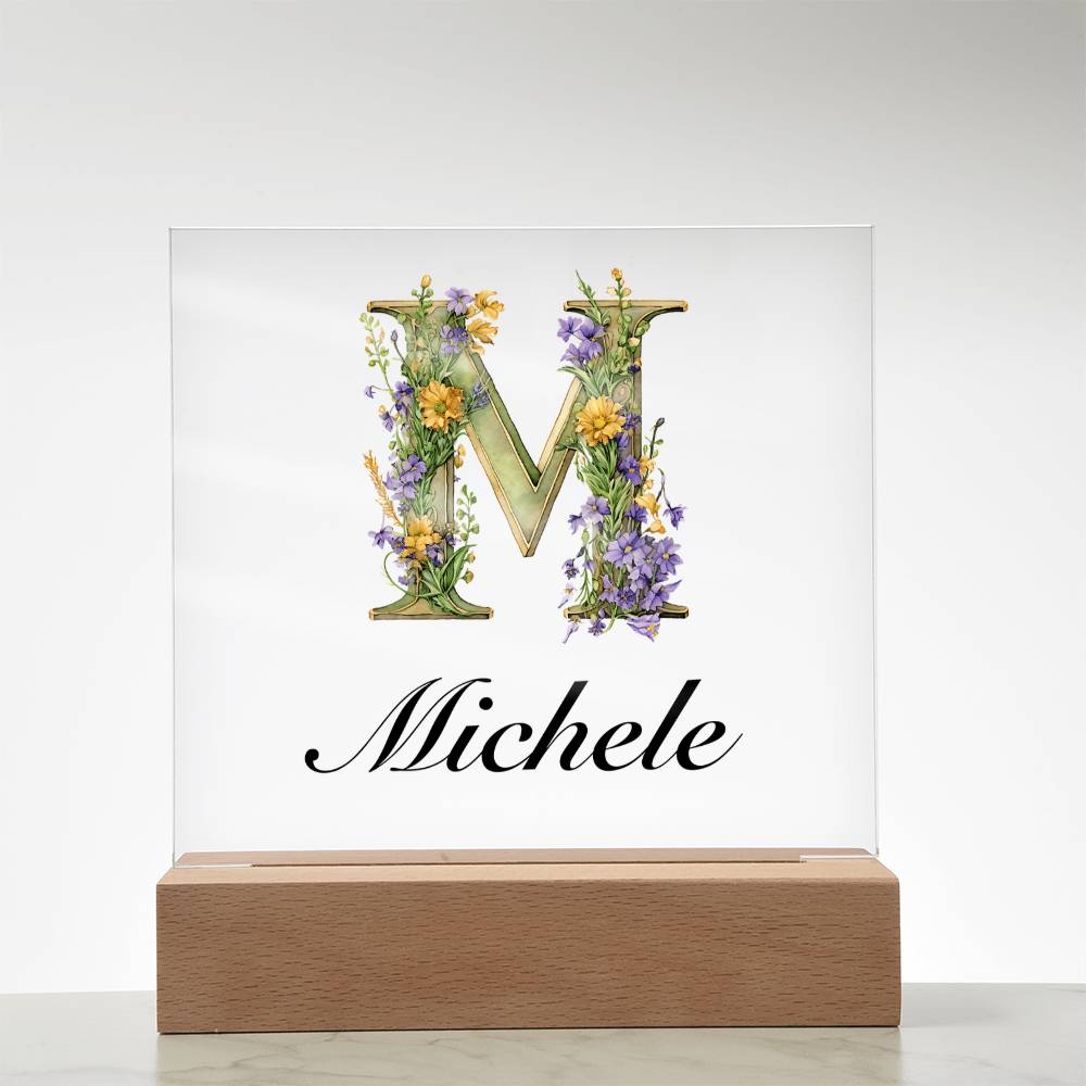 Michele (Lavender Flowers) - Square Acrylic Plaque With LED Base