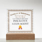 World's Greatest Insurance Sales Agent - Square Acrylic Plaque With LED Base