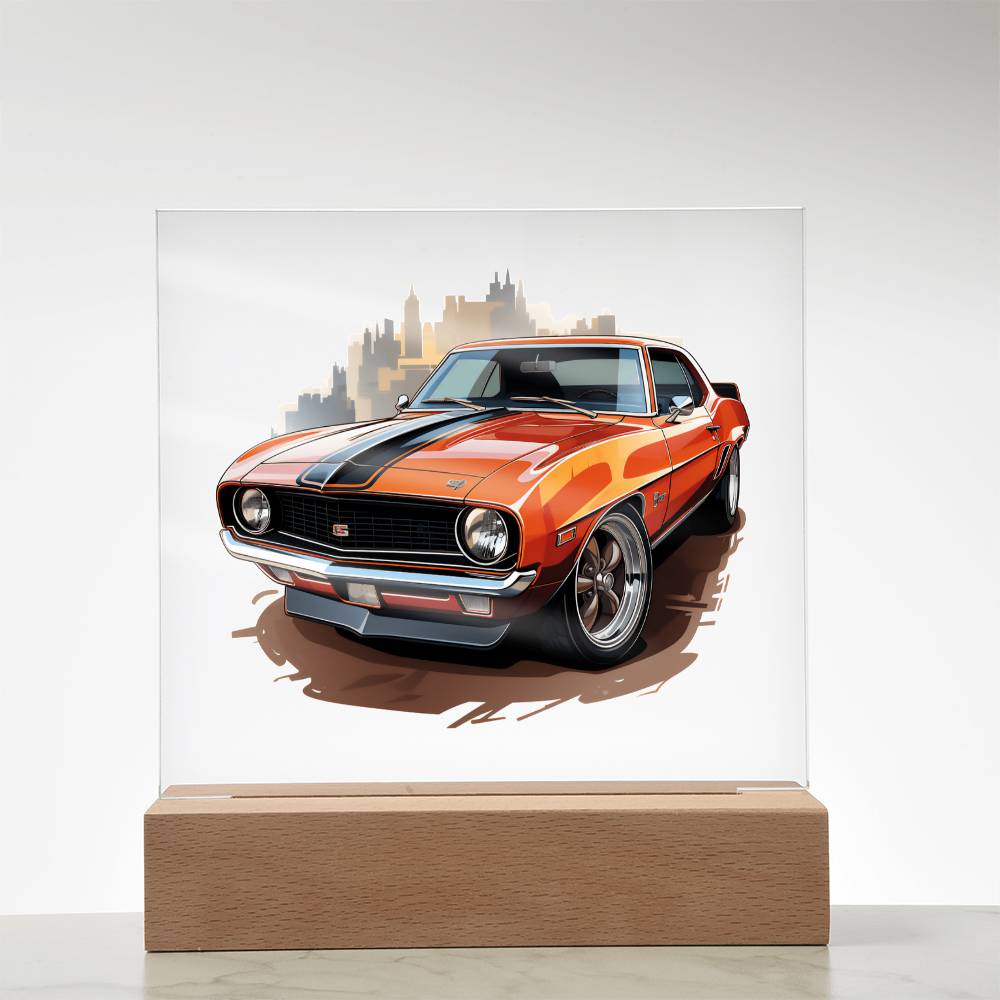 Muscle Car 08 - Square Acrylic Plaque With LED Base