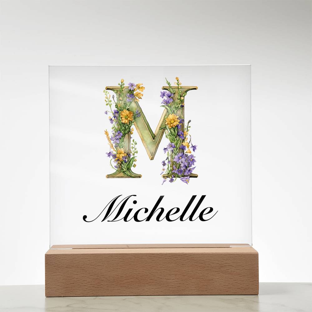 Michelle (Lavender Flowers) - Square Acrylic Plaque With LED Base