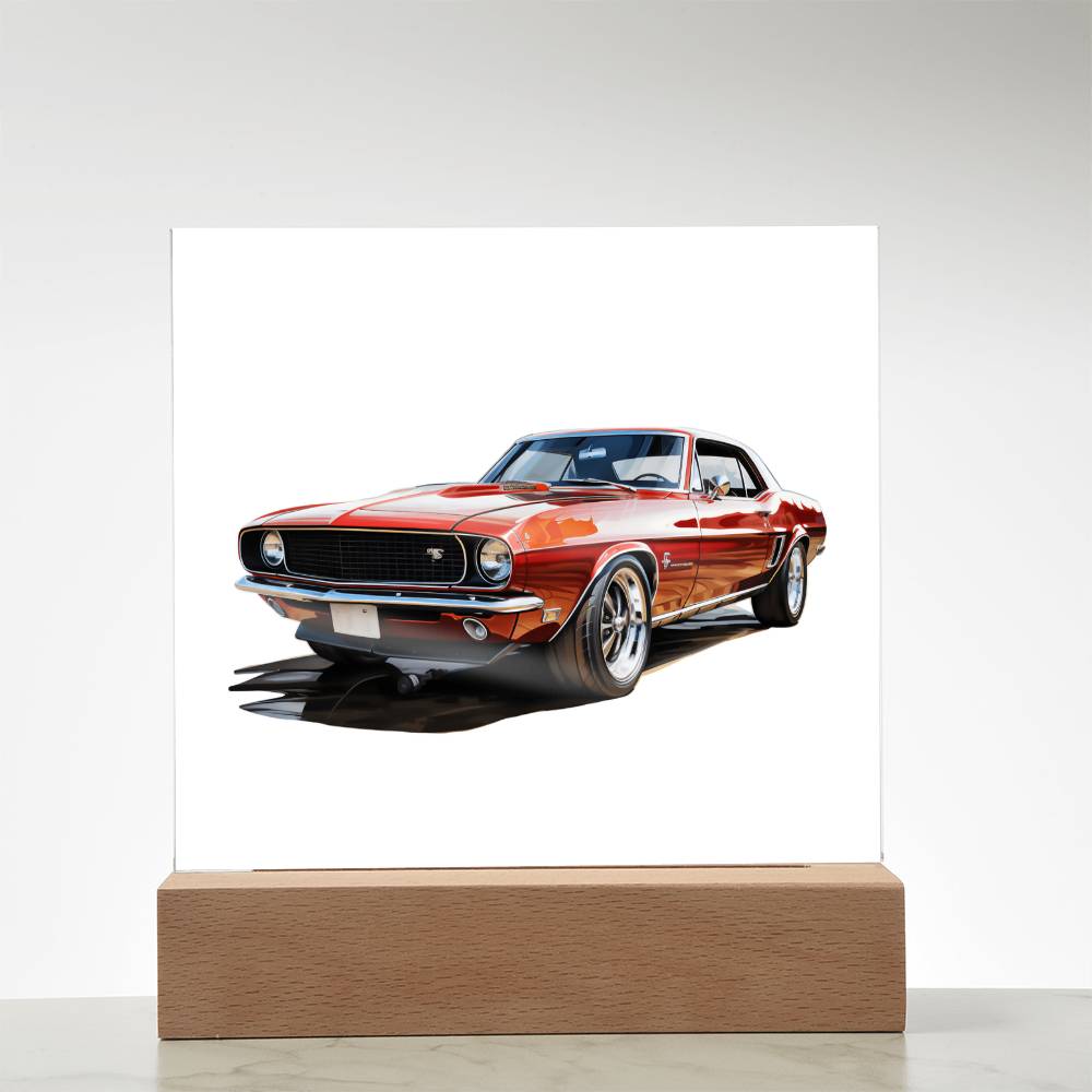 Muscle Car 01 - Square Acrylic Plaque With LED Base