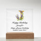Happy Birthday Jennifer (Lavender Flowers) - Square Acrylic Plaque With LED Base