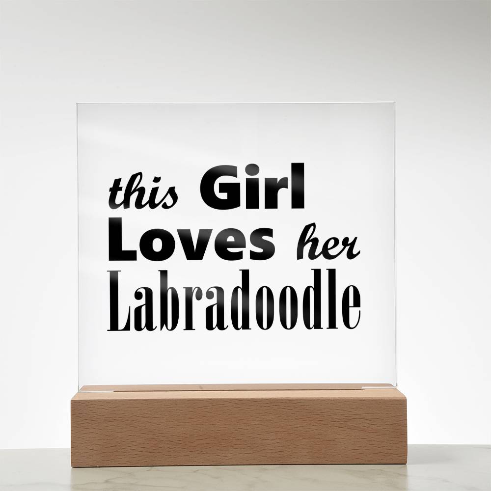 Labradoodle - Square Acrylic Plaque With LED Base