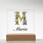 Maria (Lavender Flowers) - Square Acrylic Plaque With LED Base