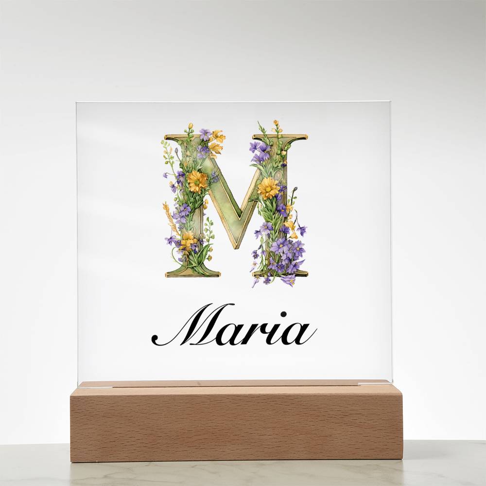 Maria (Lavender Flowers) - Square Acrylic Plaque With LED Base