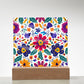 Mexican Floral Fiesta Pattern 067 - Square Acrylic Plaque With LED Base