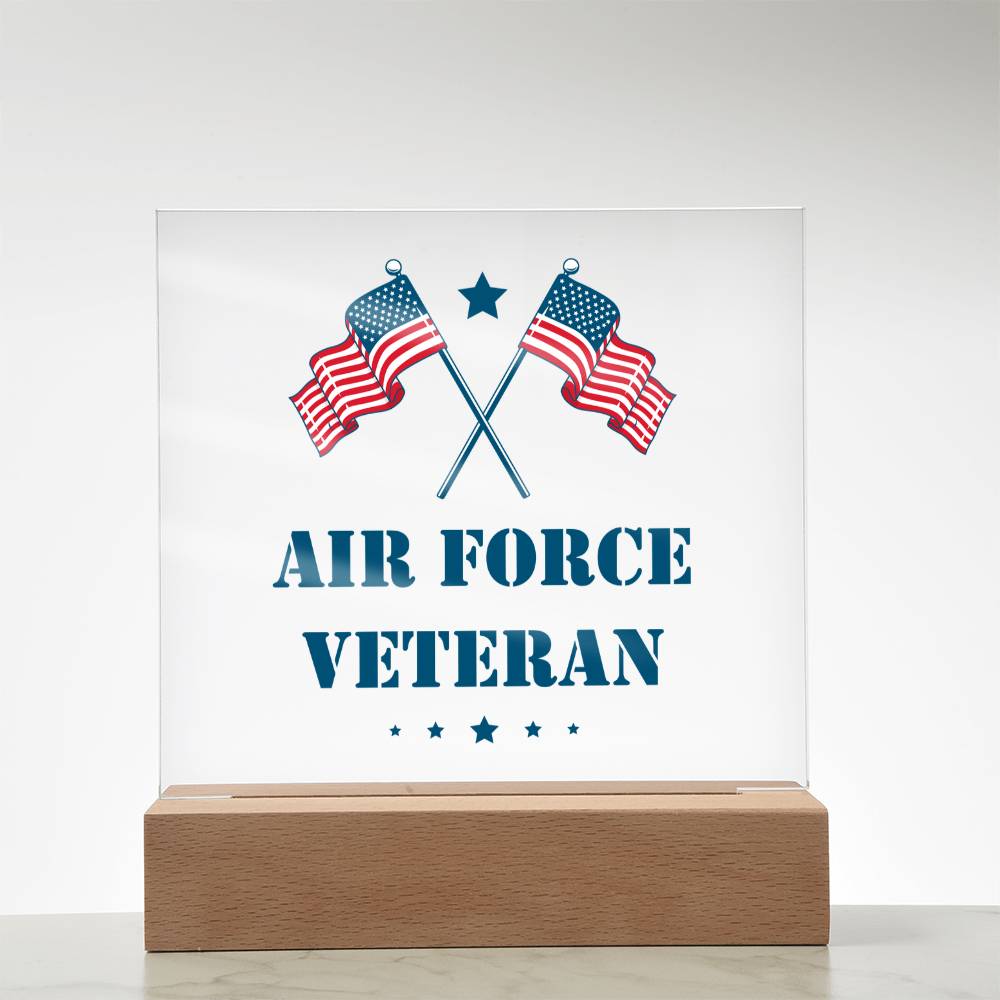 Air Force Veteran - Square Acrylic Plaque With LED Base