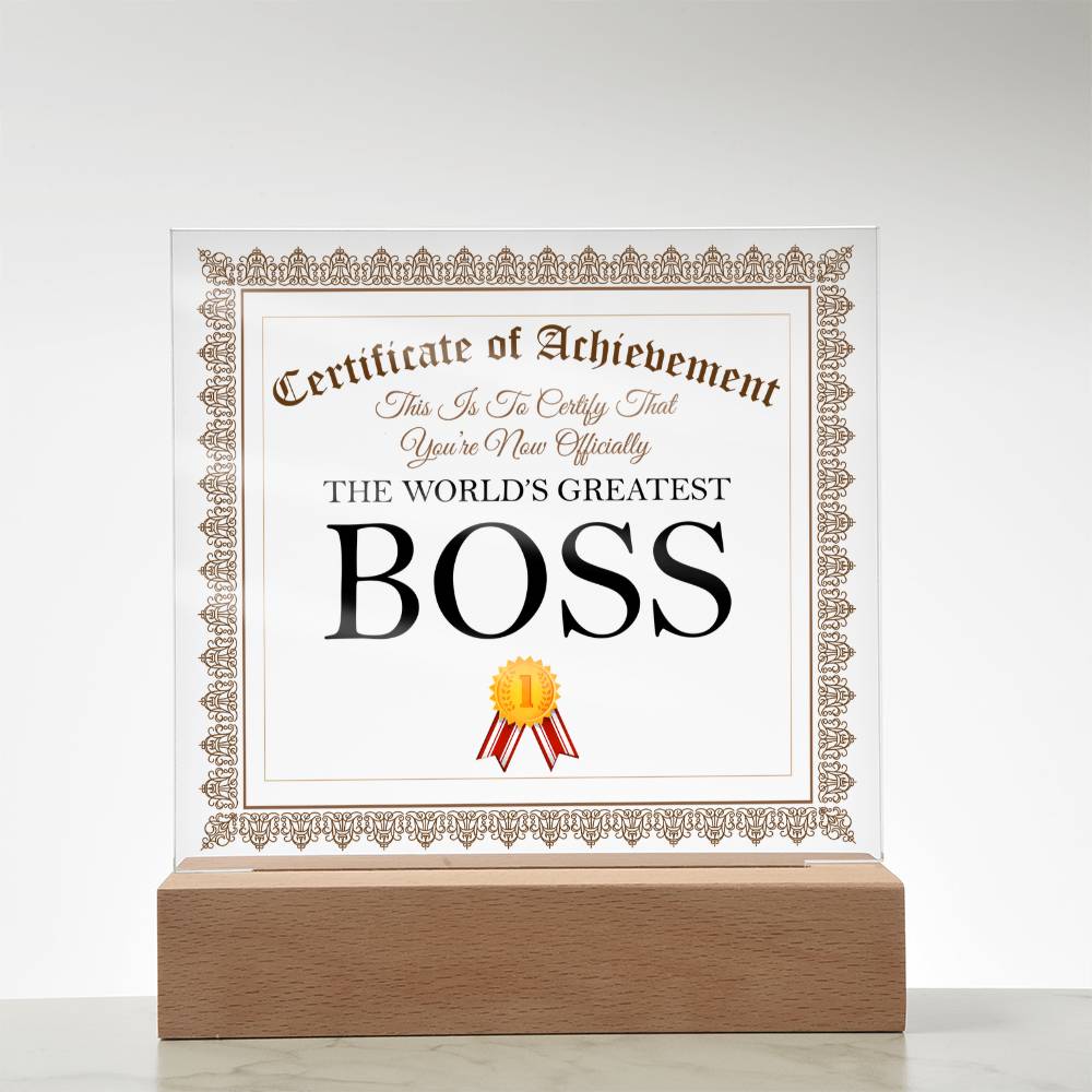 World's Greatest Boss - Square Acrylic Plaque With LED Base