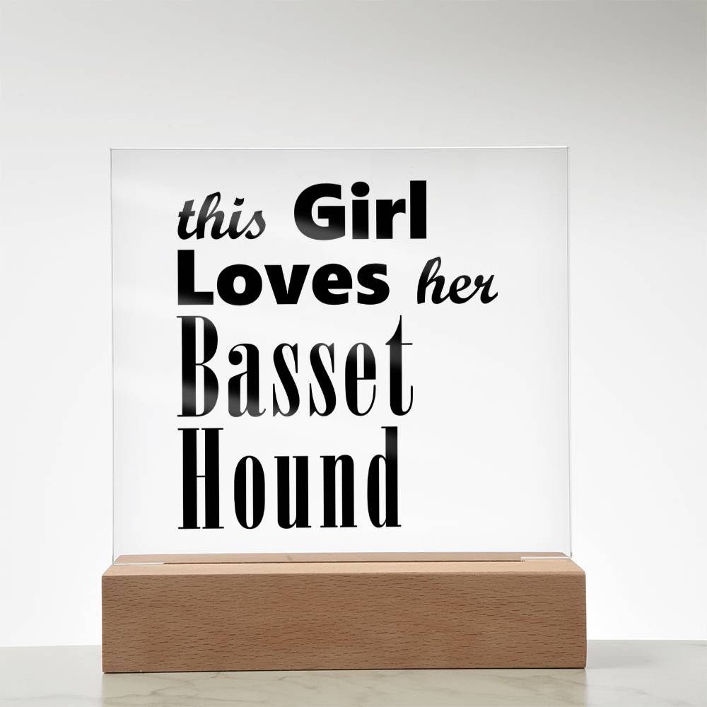 Basset Hound - Square Acrylic Plaque With LED Base