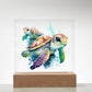 Cute Sea Turtle 011 - Square Acrylic Plaque With LED Base