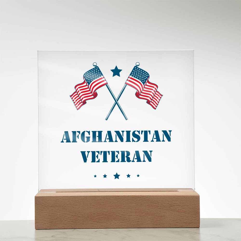 Afghanistan Veteran - Square Acrylic Plaque With LED Base