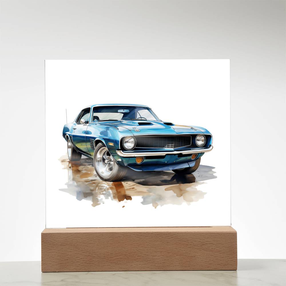 Muscle Car 12 - Square Acrylic Plaque With LED Base